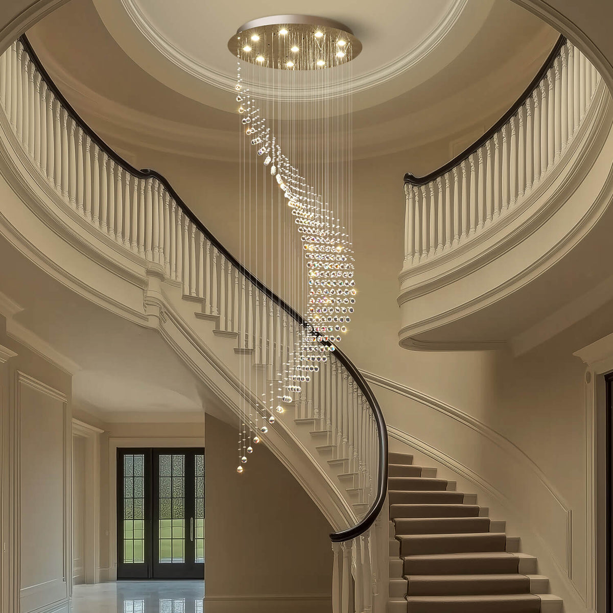 Lustre Spirale Cristal Forme Lune pour Escalier et Entrée