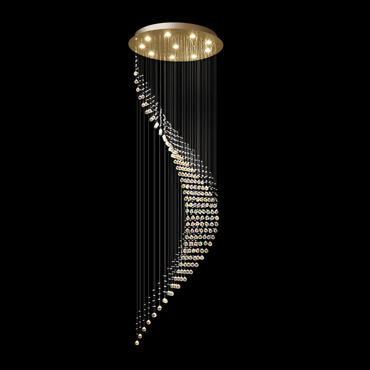 Lustre Spirale Cristal Forme Lune pour Escalier et Entrée