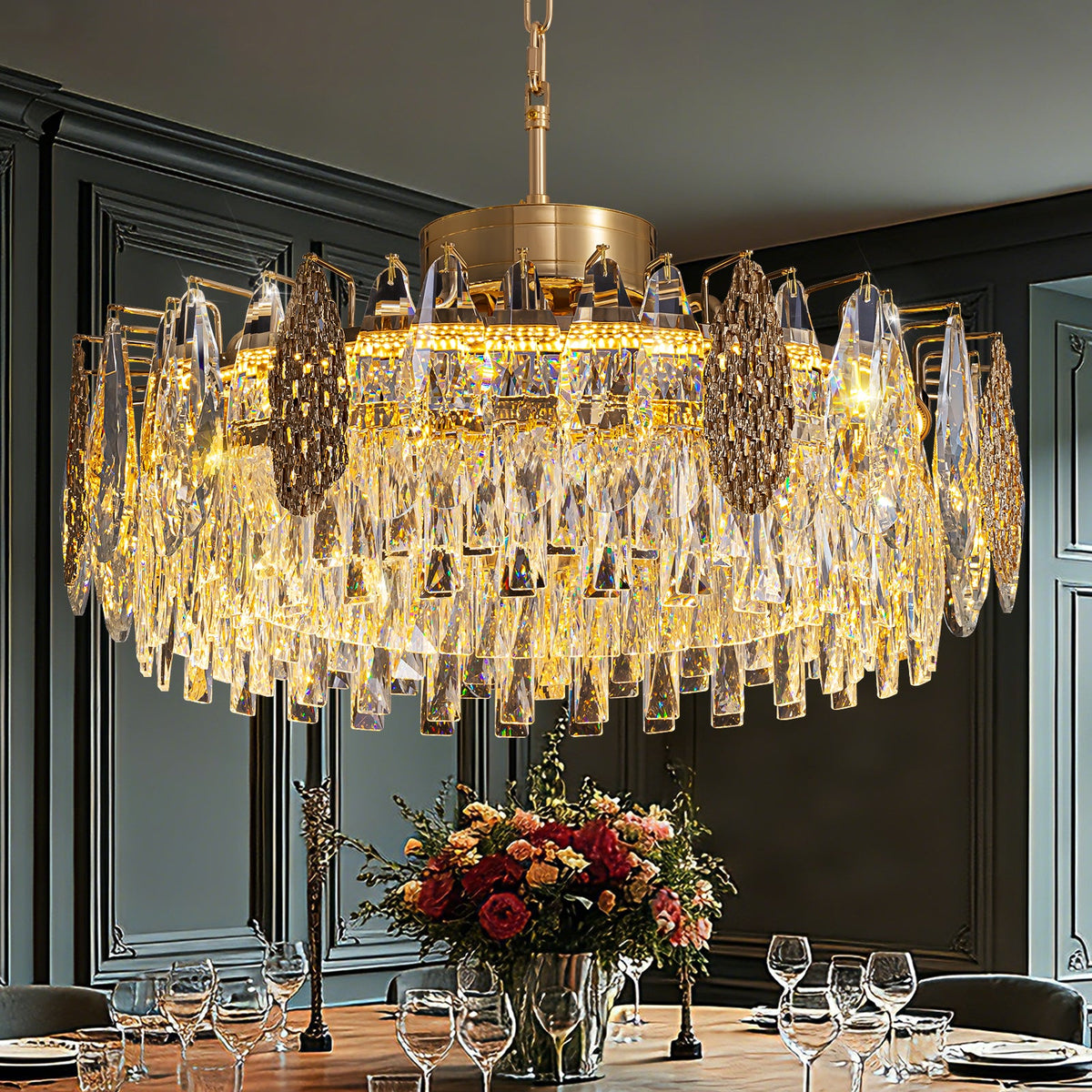 Lustre Rond Cristal Doré Télécommandé