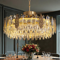 Lustre Rond Cristal Doré Télécommandé