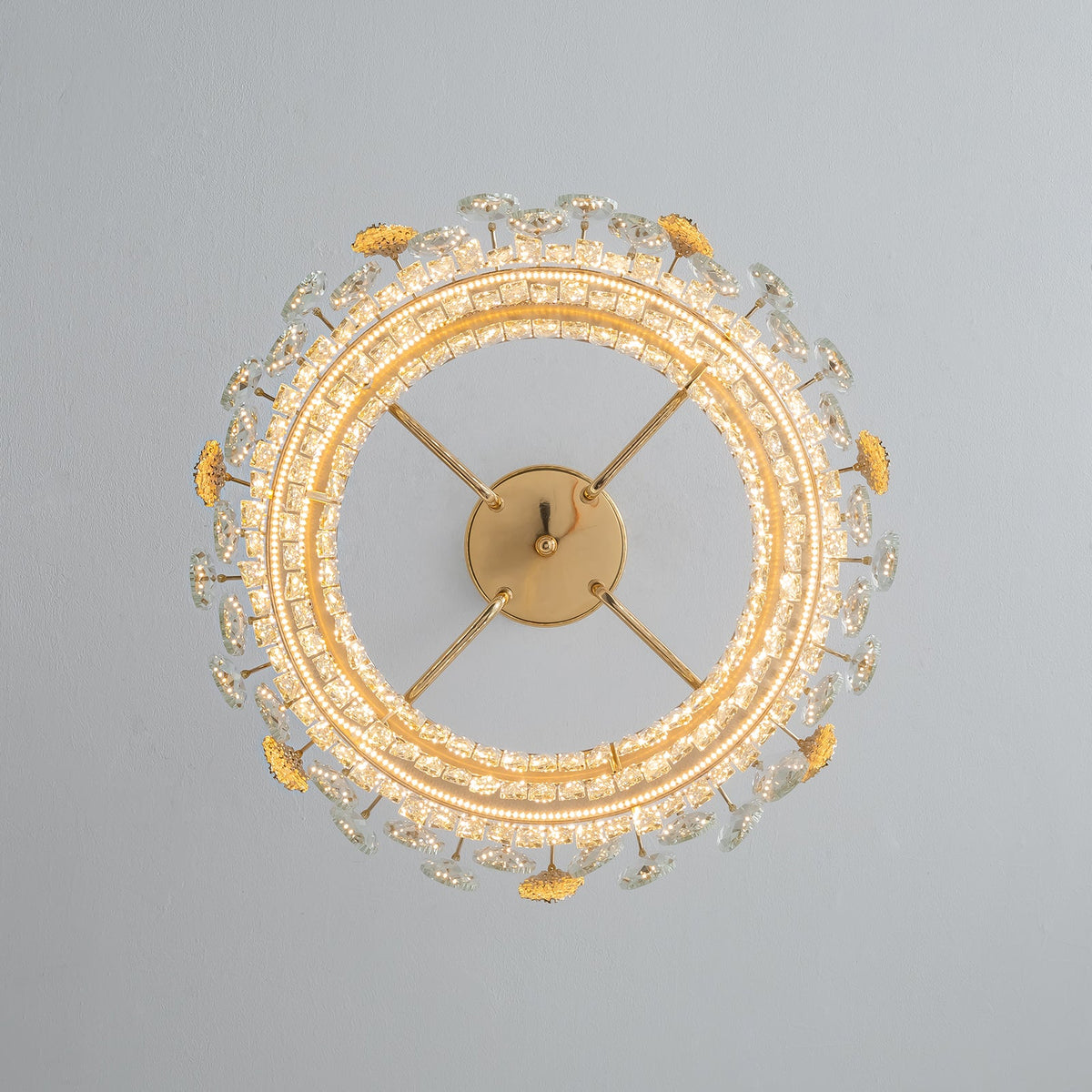 Lustre Rond Cristal Doré Télécommandé