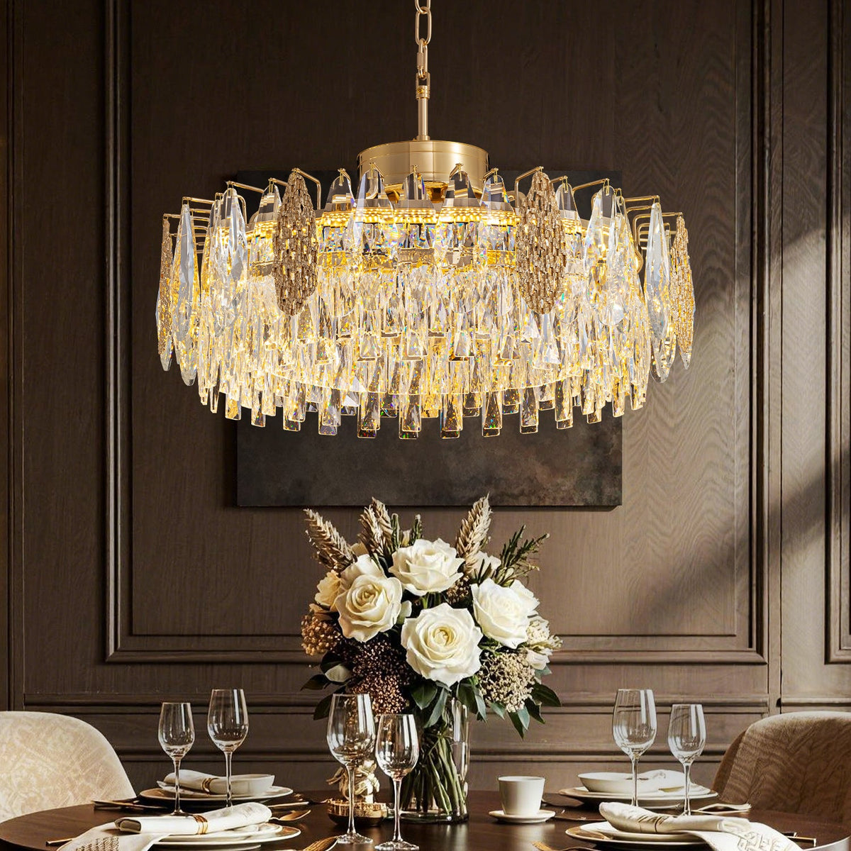 Lustre Rond Cristal Doré Télécommandé
