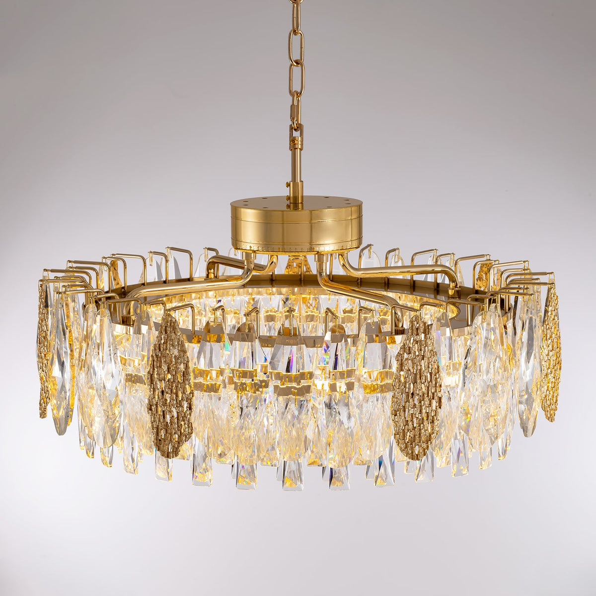 Lustre Rond Cristal Doré Télécommandé