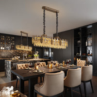 Lustre Linéaire Cristal Doré Îlot Cuisine