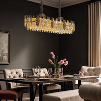 Lustre Linéaire Cristal Doré Îlot Cuisine