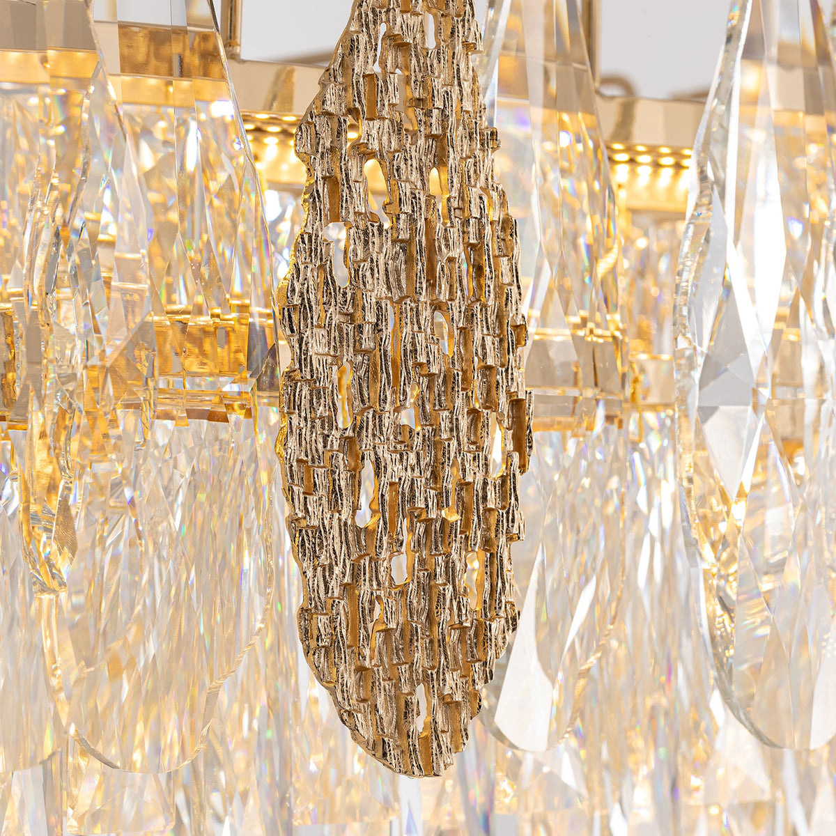 Lustre Linéaire Cristal Doré Îlot Cuisine