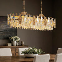 Lustre Linéaire Cristal Doré Îlot Cuisine