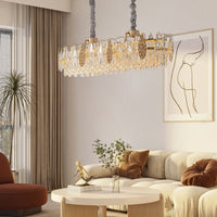 Lustre Linéaire Cristal Doré Îlot Cuisine