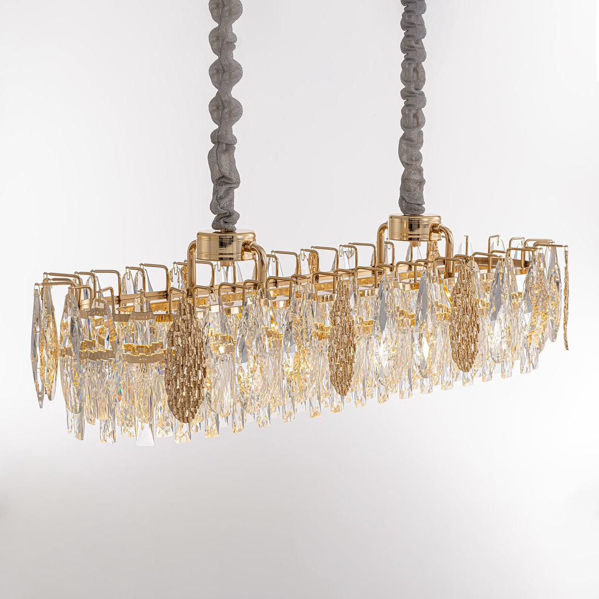 Lustre Linéaire Cristal Doré Îlot Cuisine