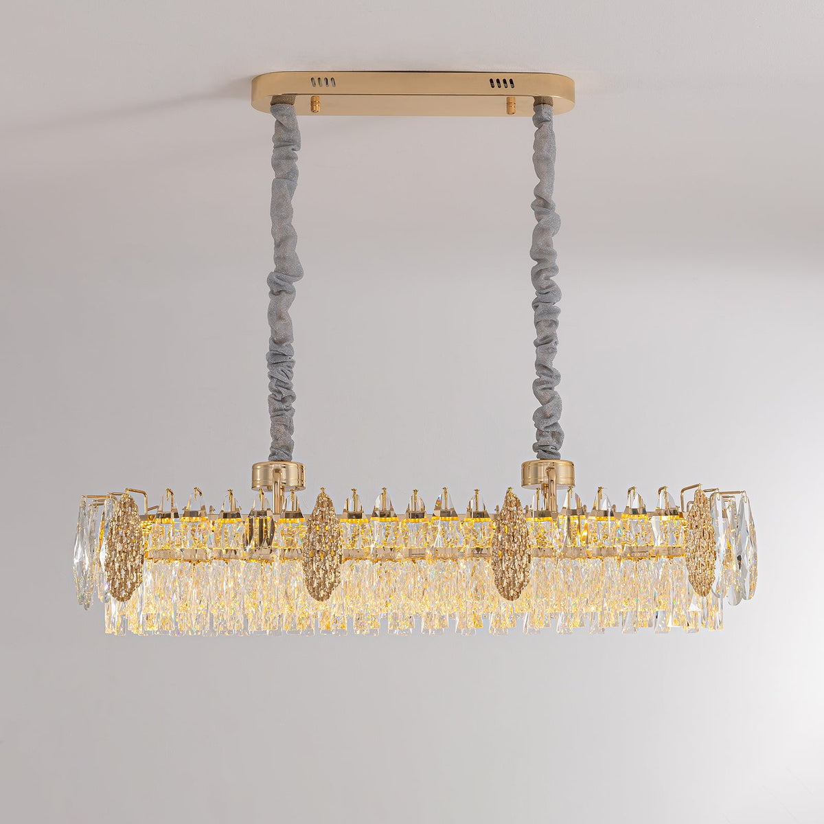 Lustre Linéaire Cristal Doré Îlot Cuisine