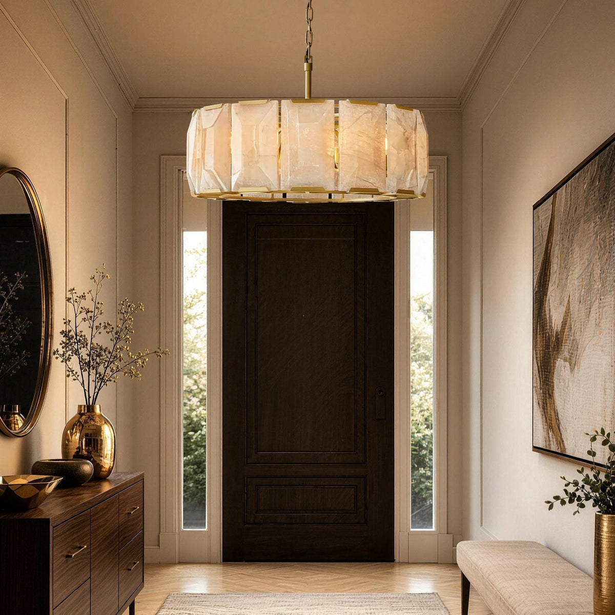 Suspension Tambour Albâtre Doré