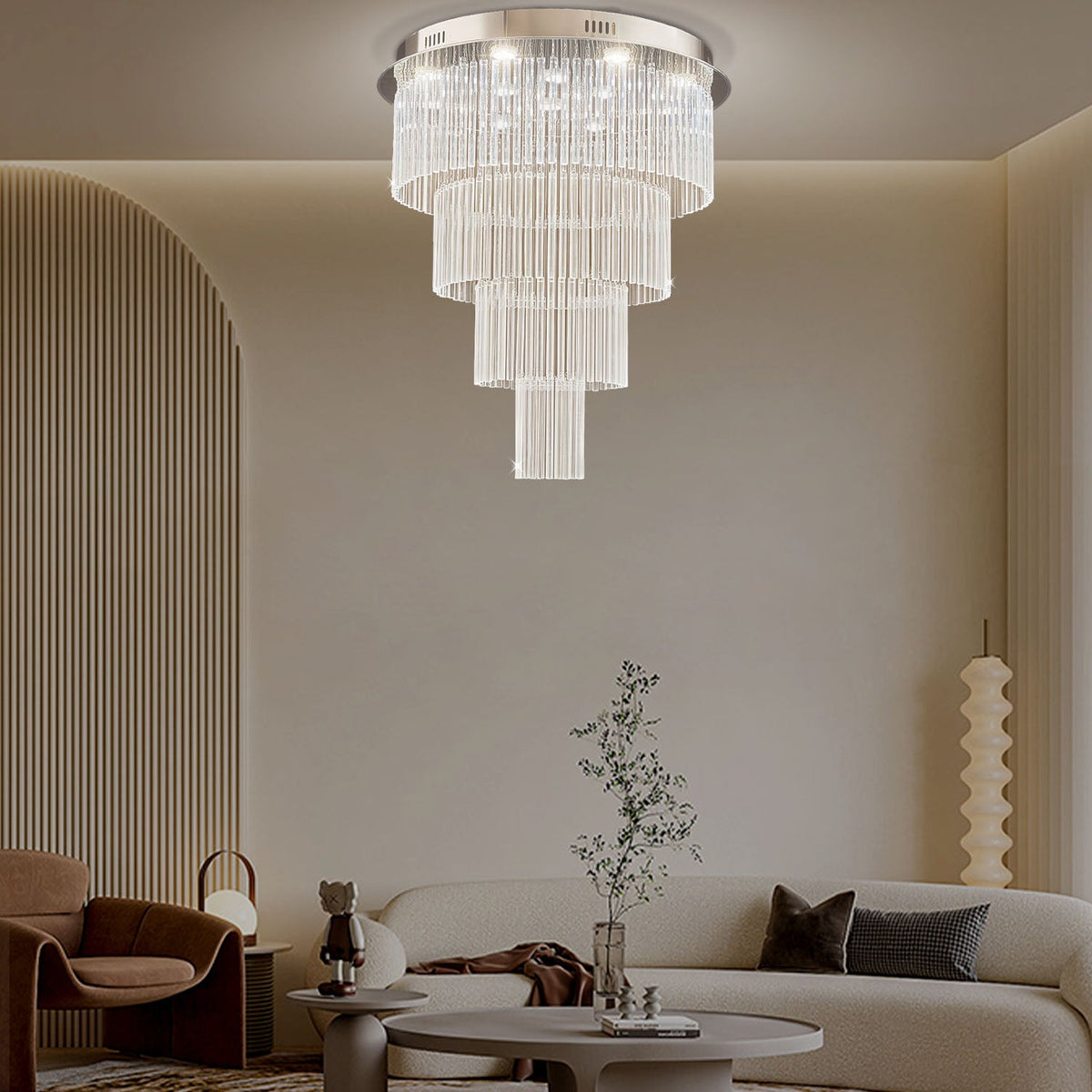 Lustre Rond Cristal Salon Argenté vue d'ensemble