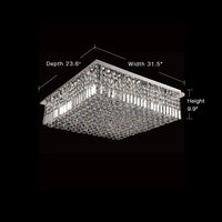 Lustre Rectangulaire Cristal Argenté 16 Lumières allumé ambiance