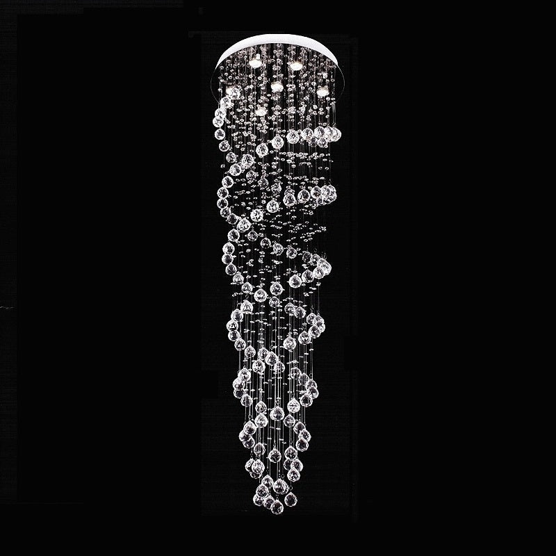 Lustre Double Spirale Cristal K9 Chrome pour Escalier et Entrée