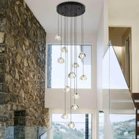 Lustre Cascade LED Noir en Cristal pour Escalier