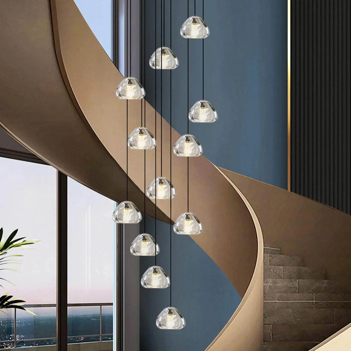 Lustre Cascade LED Noir en Cristal pour Escalier