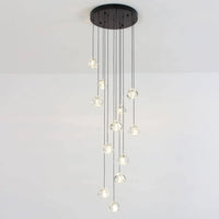 Lustre Cascade LED Noir en Cristal pour Escalier