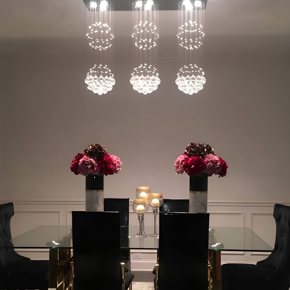 Lustre Rectangulaire Cristal Argenté 9 Lumières
