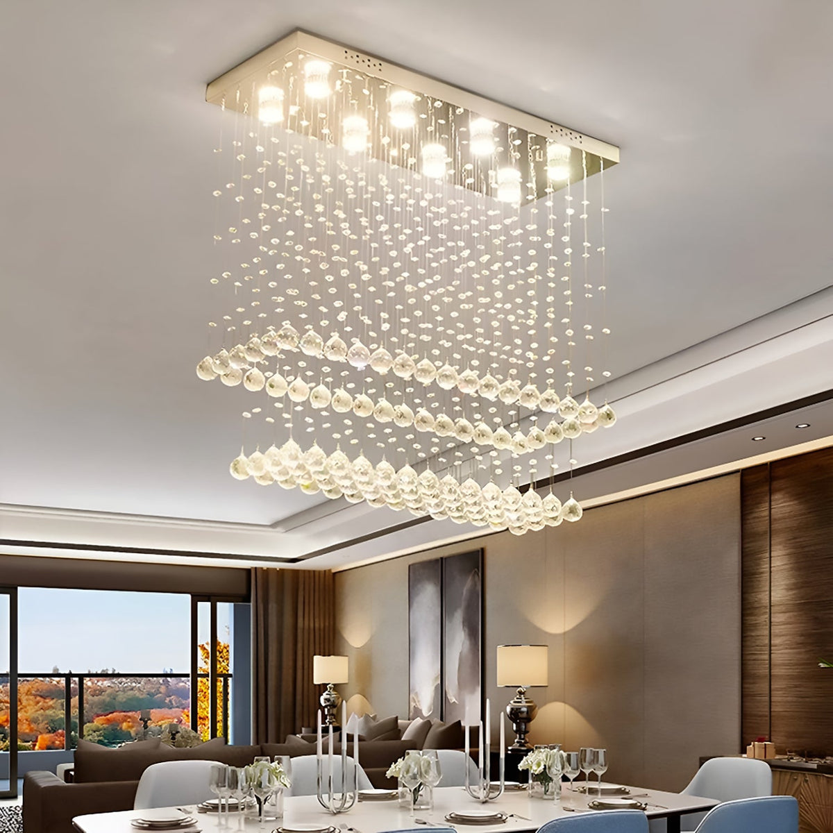 Lustre Rectangulaire Cristal Salle à Manger II vue d'ensemble