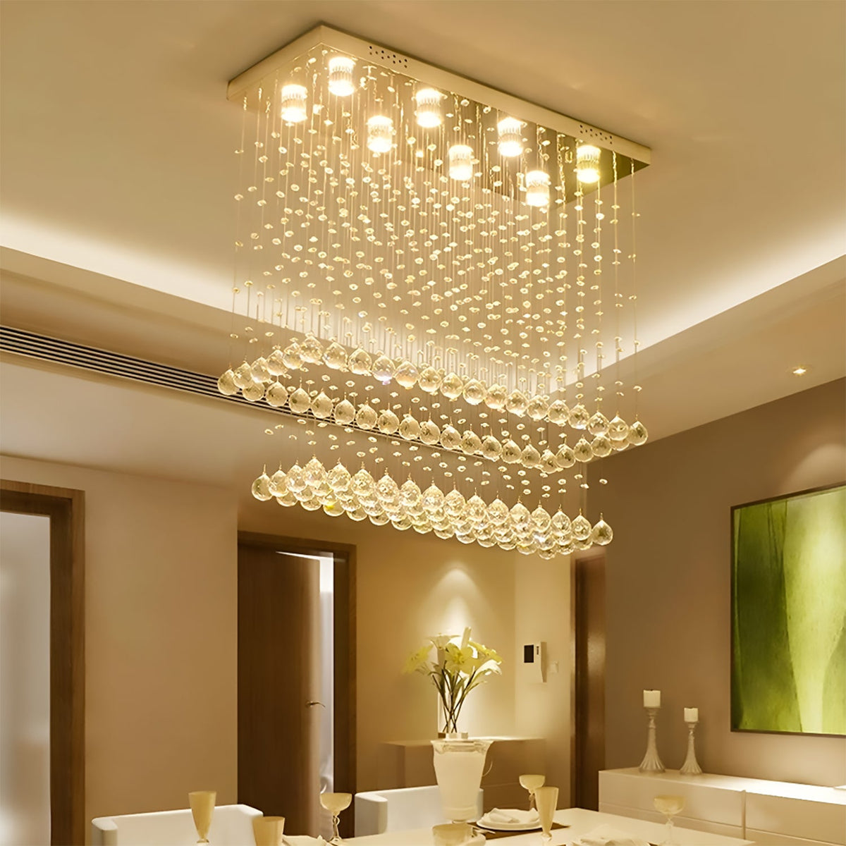 Lustre Rectangulaire Cristal Salle à Manger II en situation