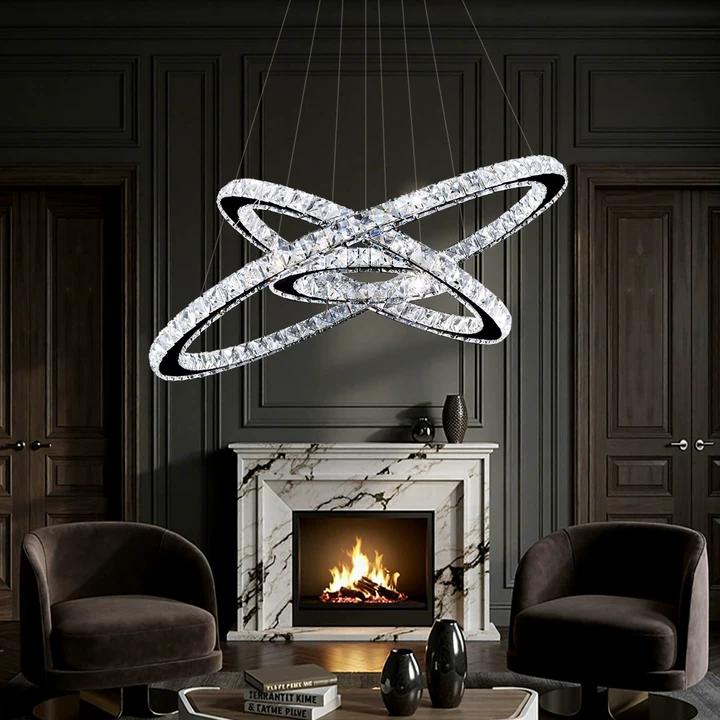 Lustre Rectangulaire Cristal Argenté Anneau