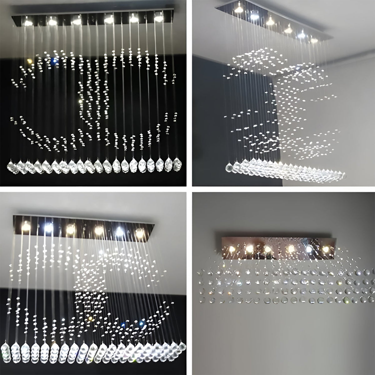 Lustre Rectangulaire Cristal Argenté 6 Lumières design