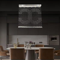 Lustre Rectangulaire Cristal Argenté 6 Lumières allumé ambiance