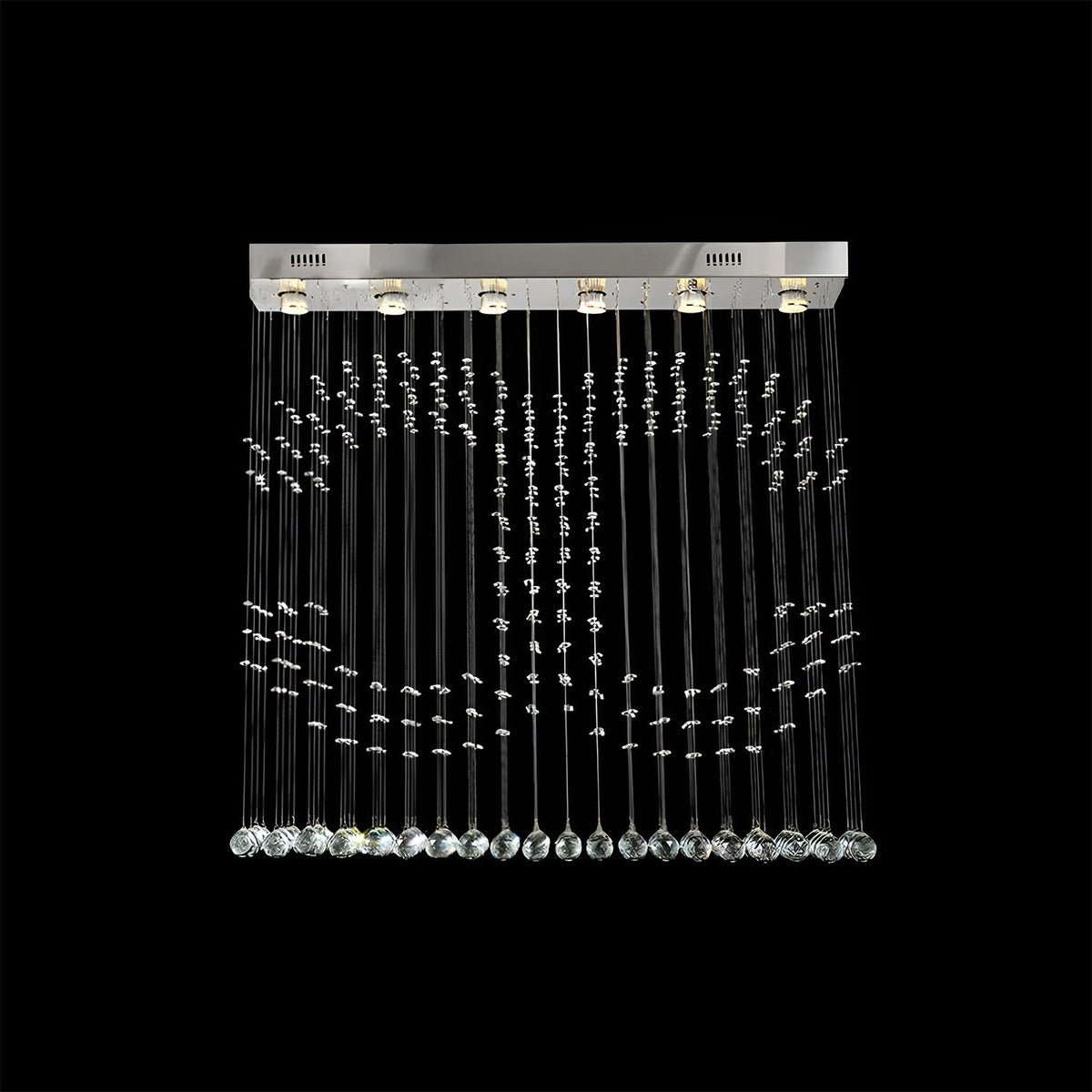 Lustre Rectangulaire Cristal Argenté 6 Lumières gros plan