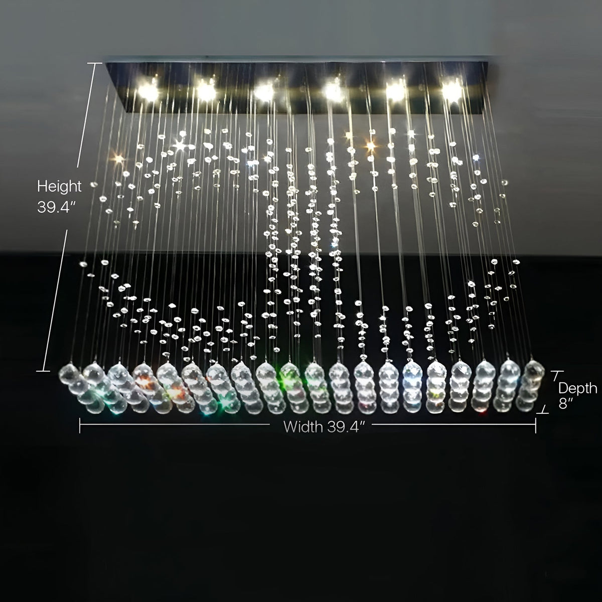 Lustre Rectangulaire Cristal Argenté 6 Lumières suspendu