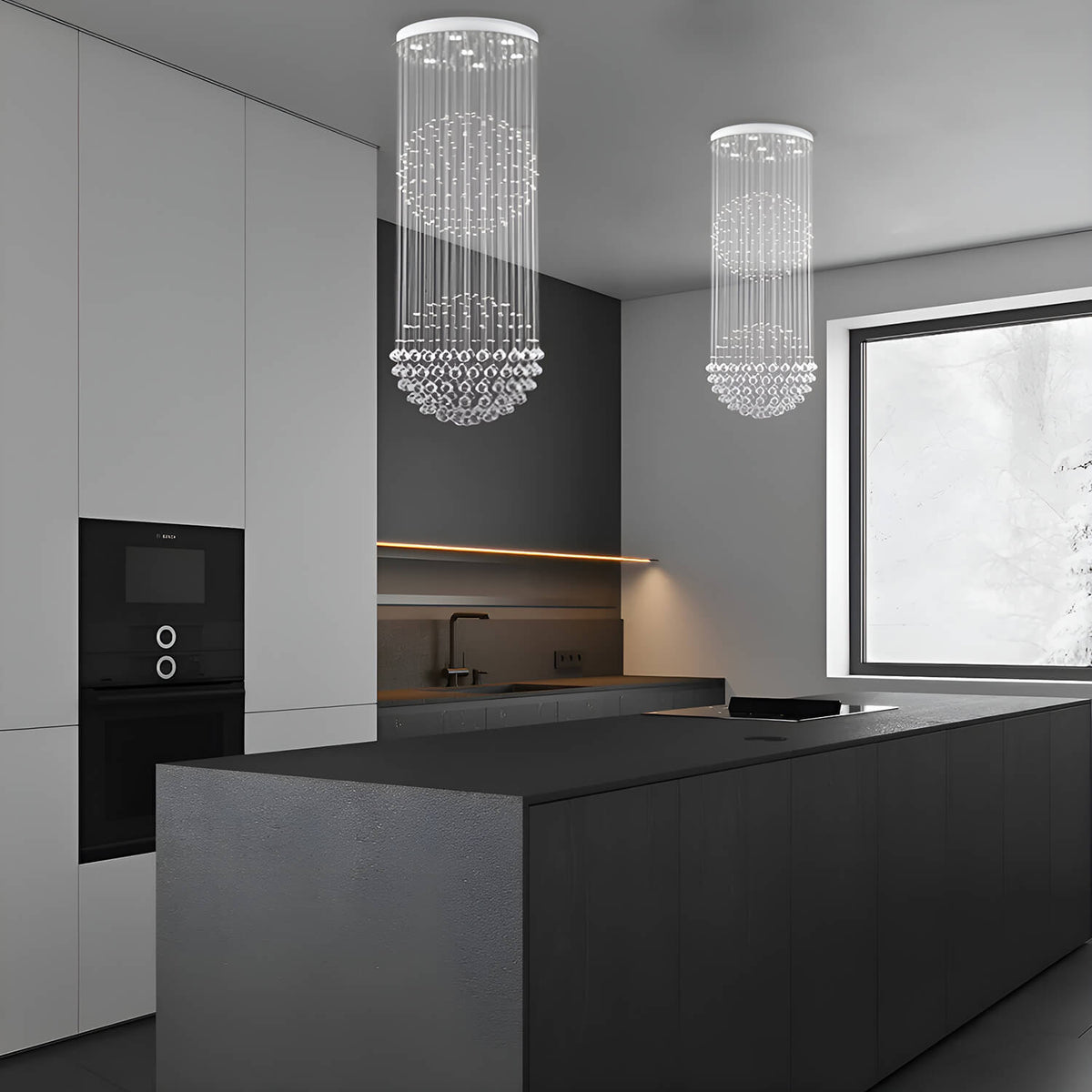 Lustre Double Sphère Cristal K9 pour Salon