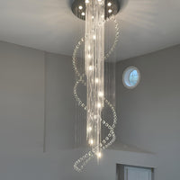 Lustre Double Spirale Cristal Gouttes pour Escalier et Entrée