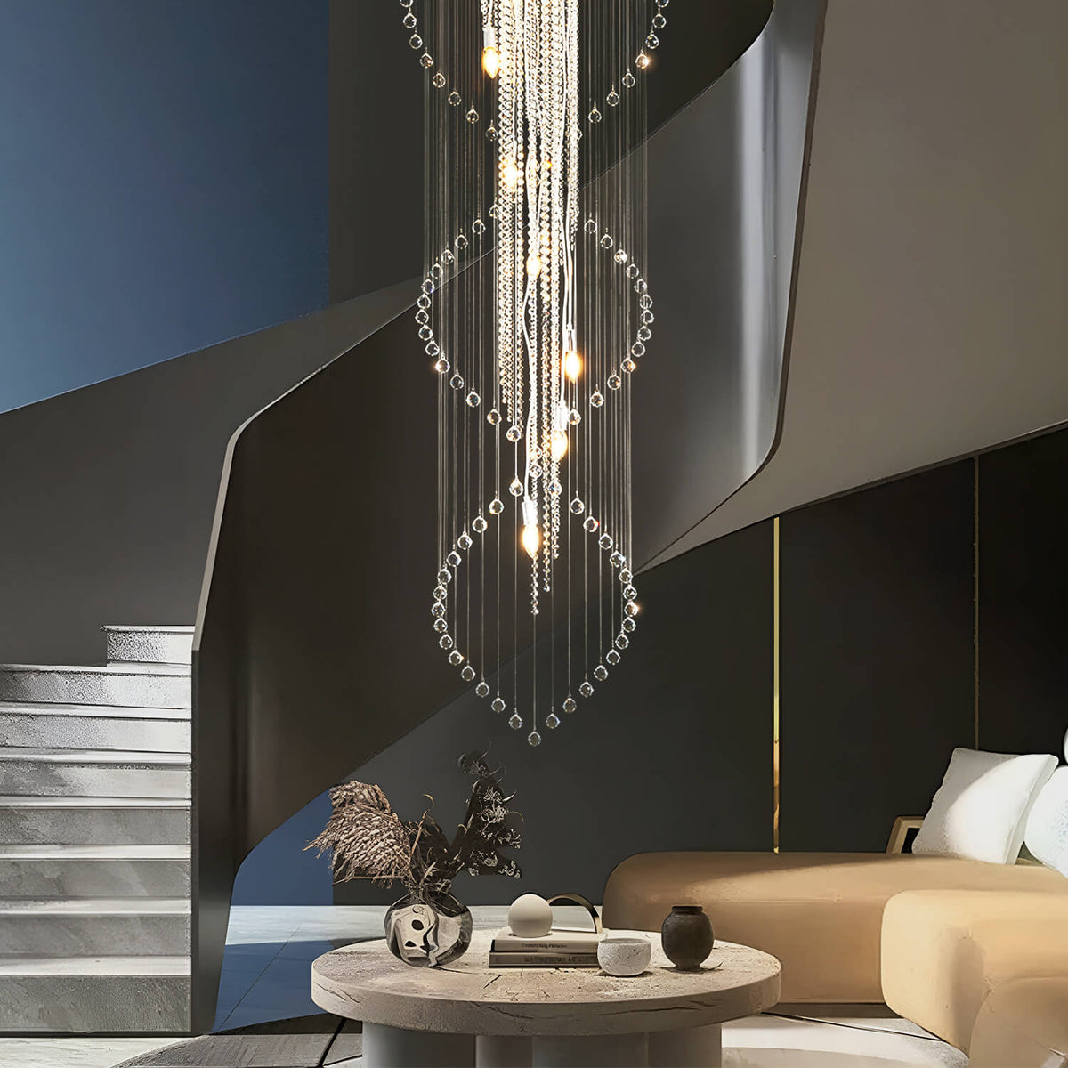 Lustre Double Spirale Haut Plafond