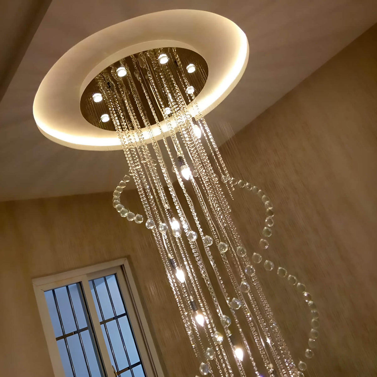Lustre Spirale Cristal Argenté Gouttes