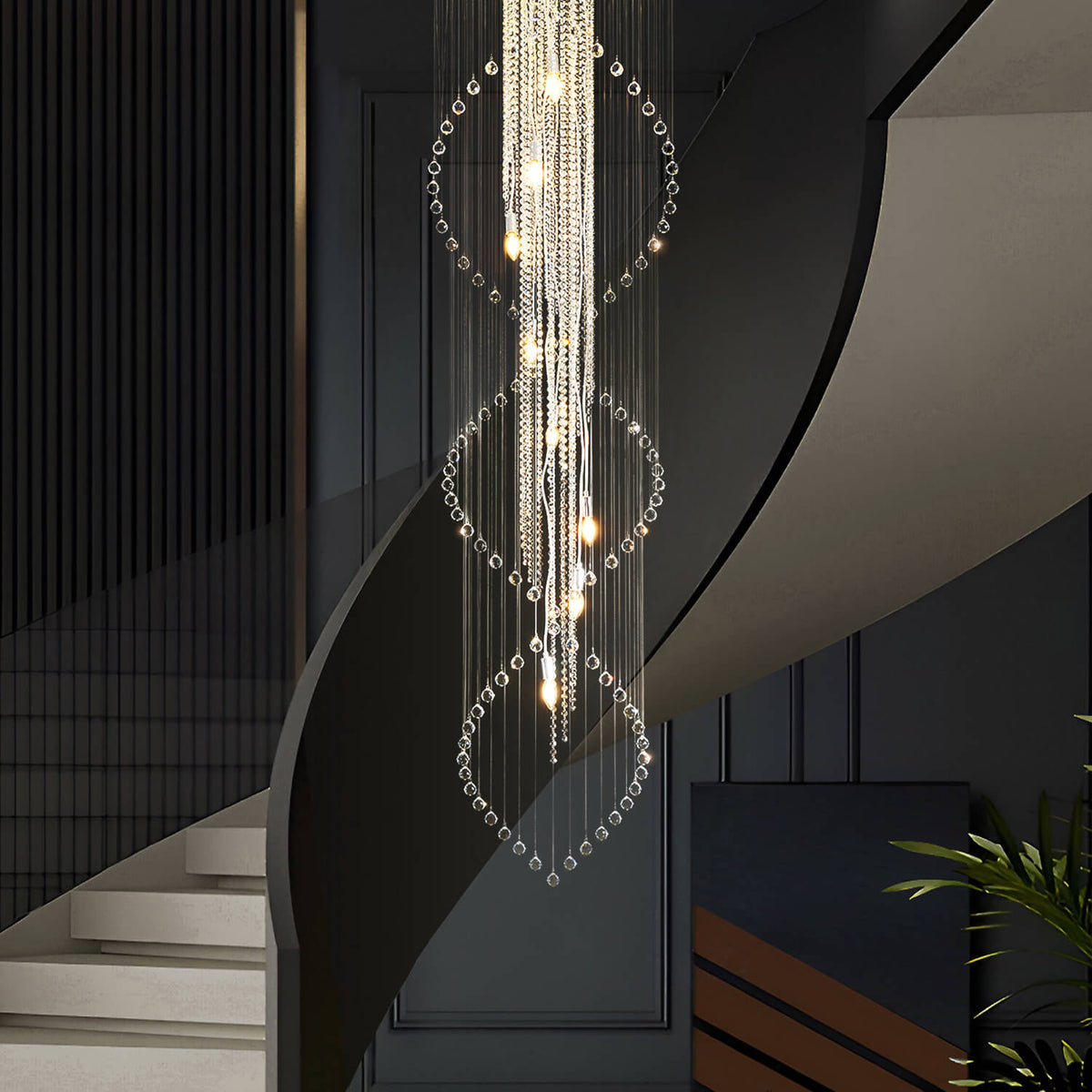 Lustre Spirale Cristal Argenté Gouttes vue d'ensemble