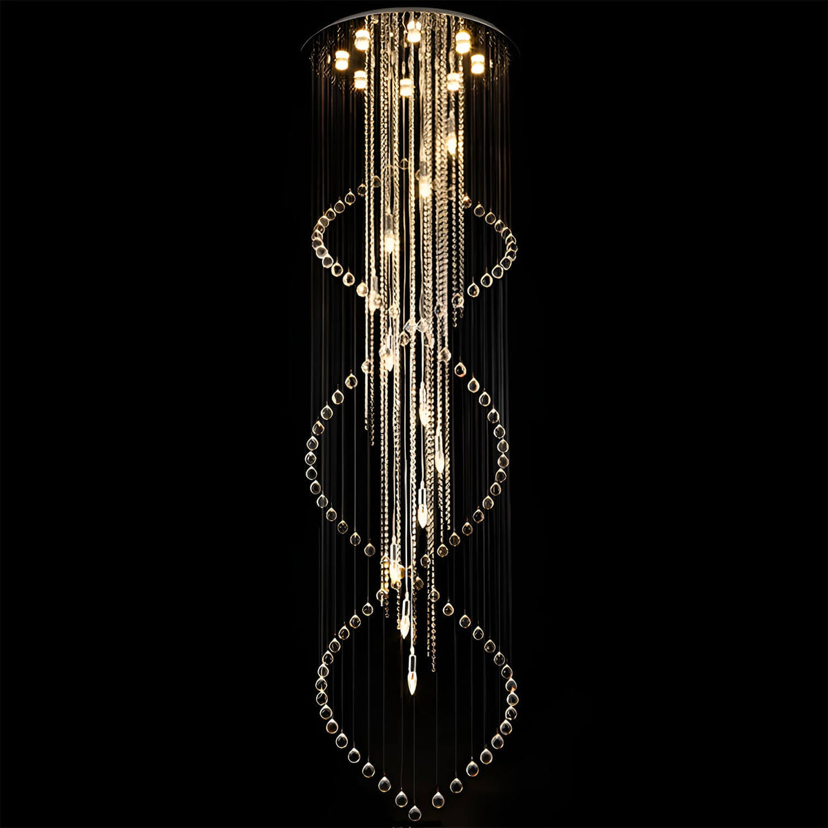 Lustre Spirale Cristal Argenté Gouttes gros plan