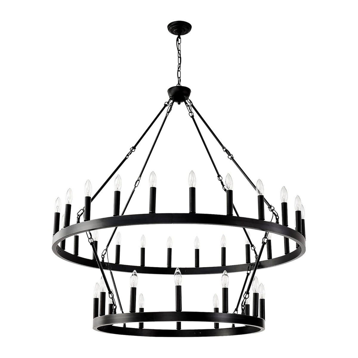 Lustre Double Niveau Industriel Noir pour Salle à Manger