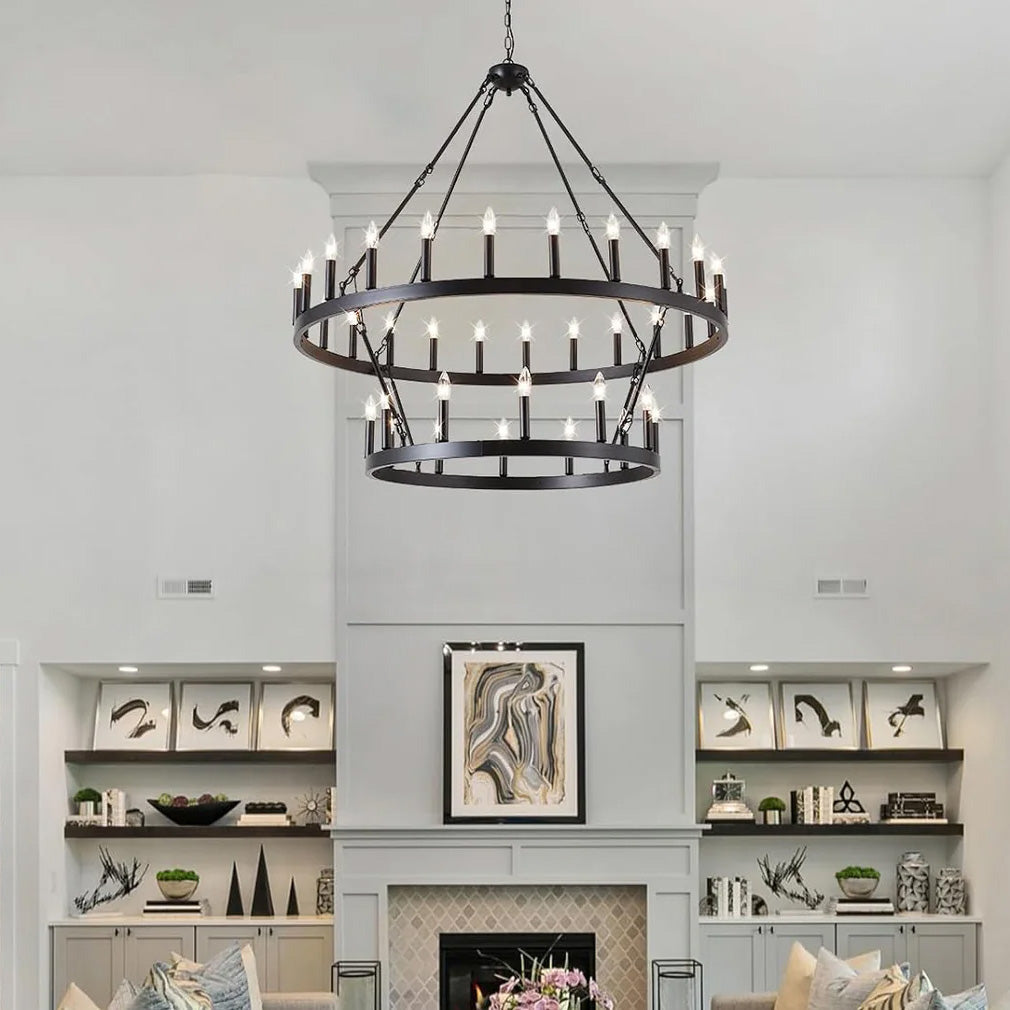 Lustre Double Niveau Industriel Noir pour Salle à Manger