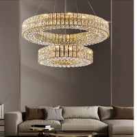 Lustre Cristal Doré à Double Anneau pour Salle à Manger