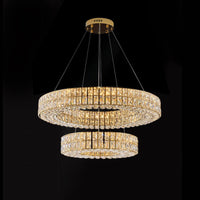Lustre Cristal Doré à Double Anneau pour Salle à Manger