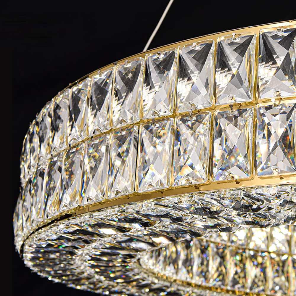 Lustre Cristal Doré à Double Anneau pour Salle à Manger