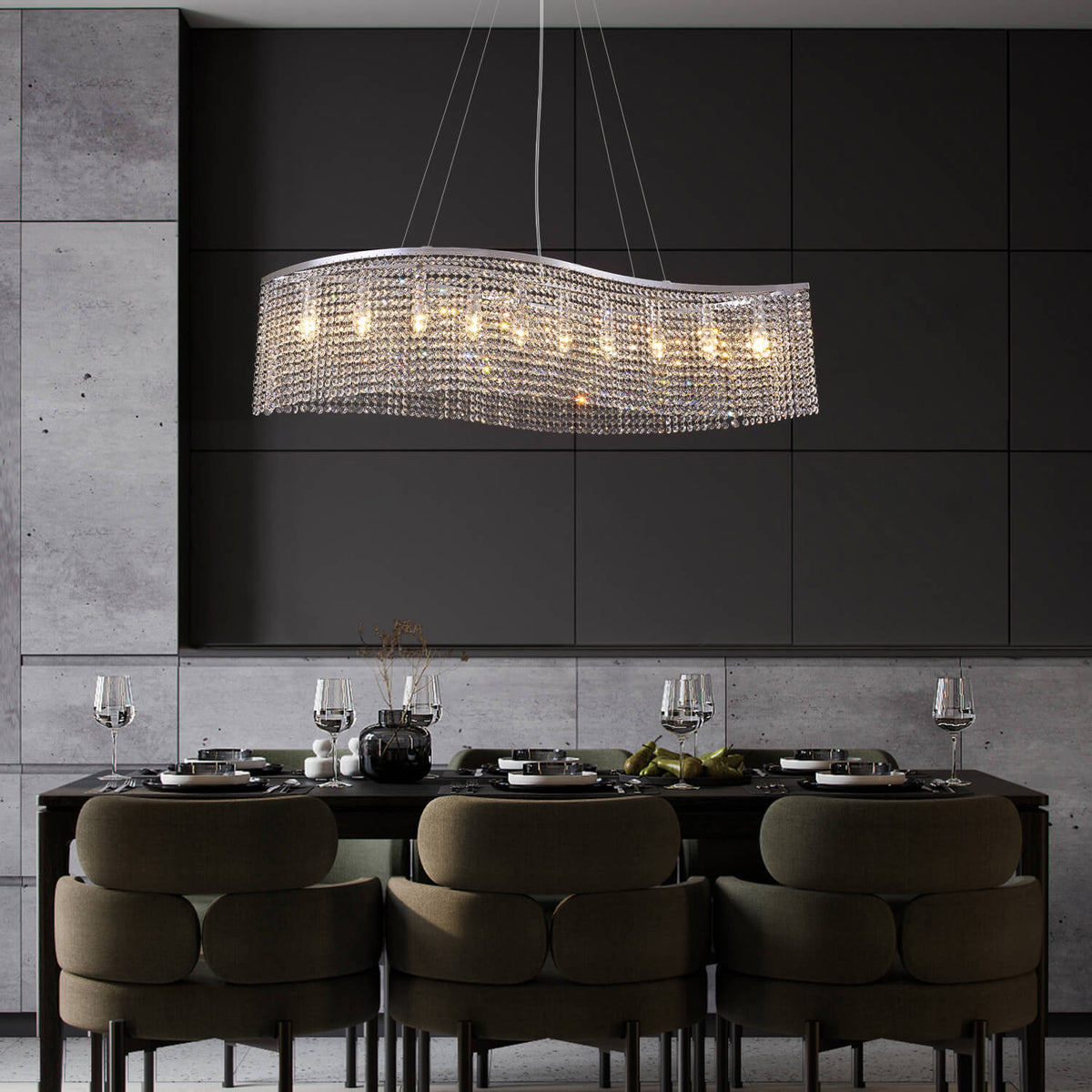 Lustre Rectangulaire Cristal Salle à Manger Vague vue d'ensemble