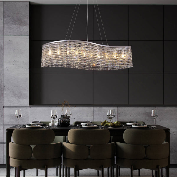 Lustre Rectangulaire Cristal Salle à Manger Vague vue d'ensemble