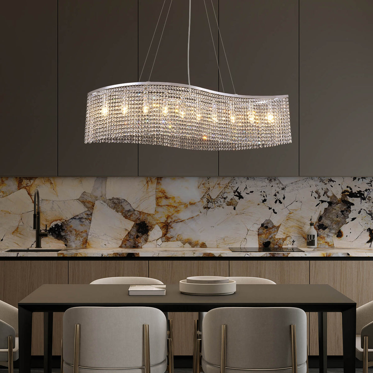 Lustre Rectangulaire Cristal Salle à Manger Vague