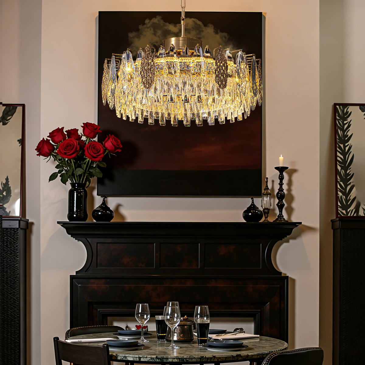Lustre Rond Cristal Doré Télécommandé