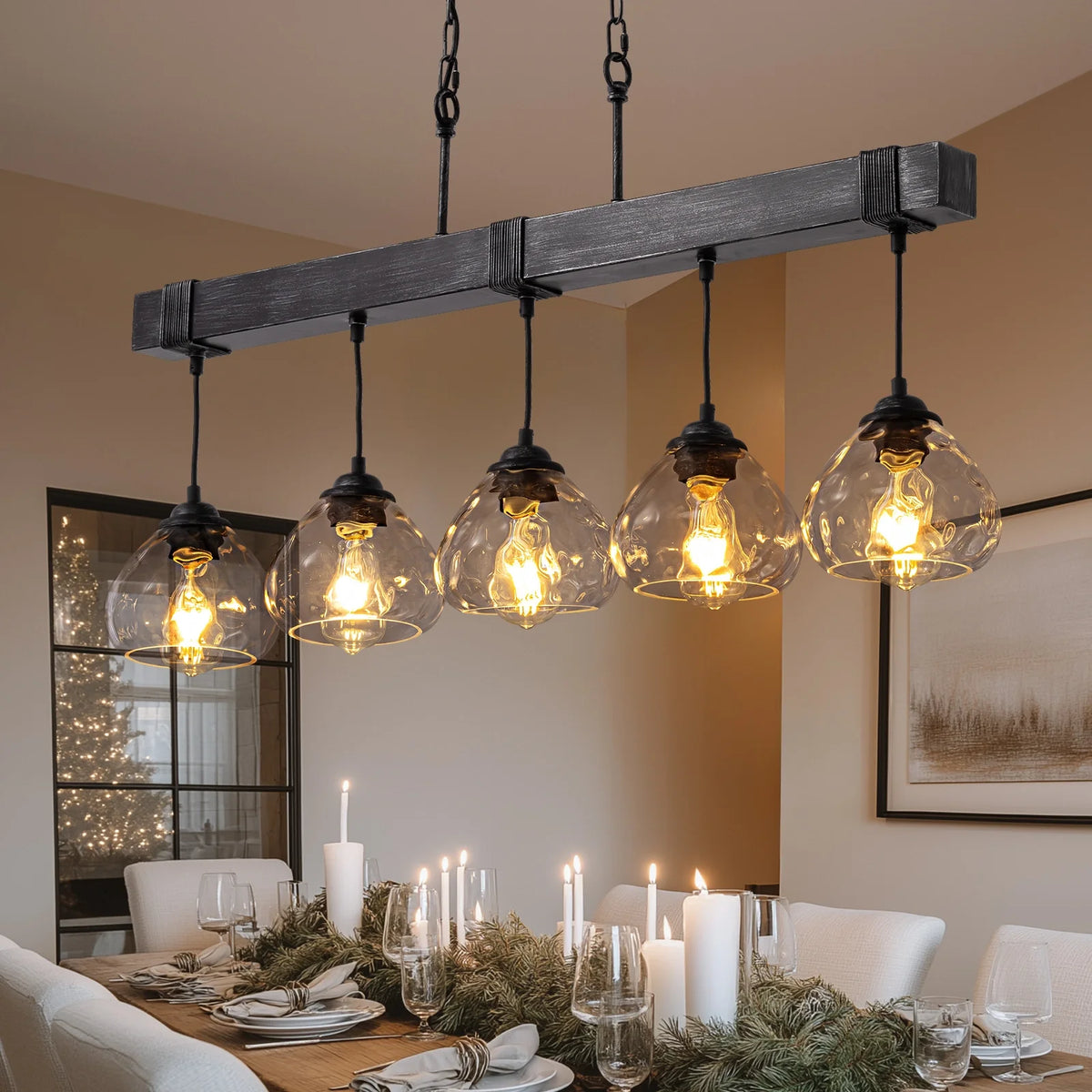 Lustre Cristal Style Farmhouse Chic pour Salle à Manger