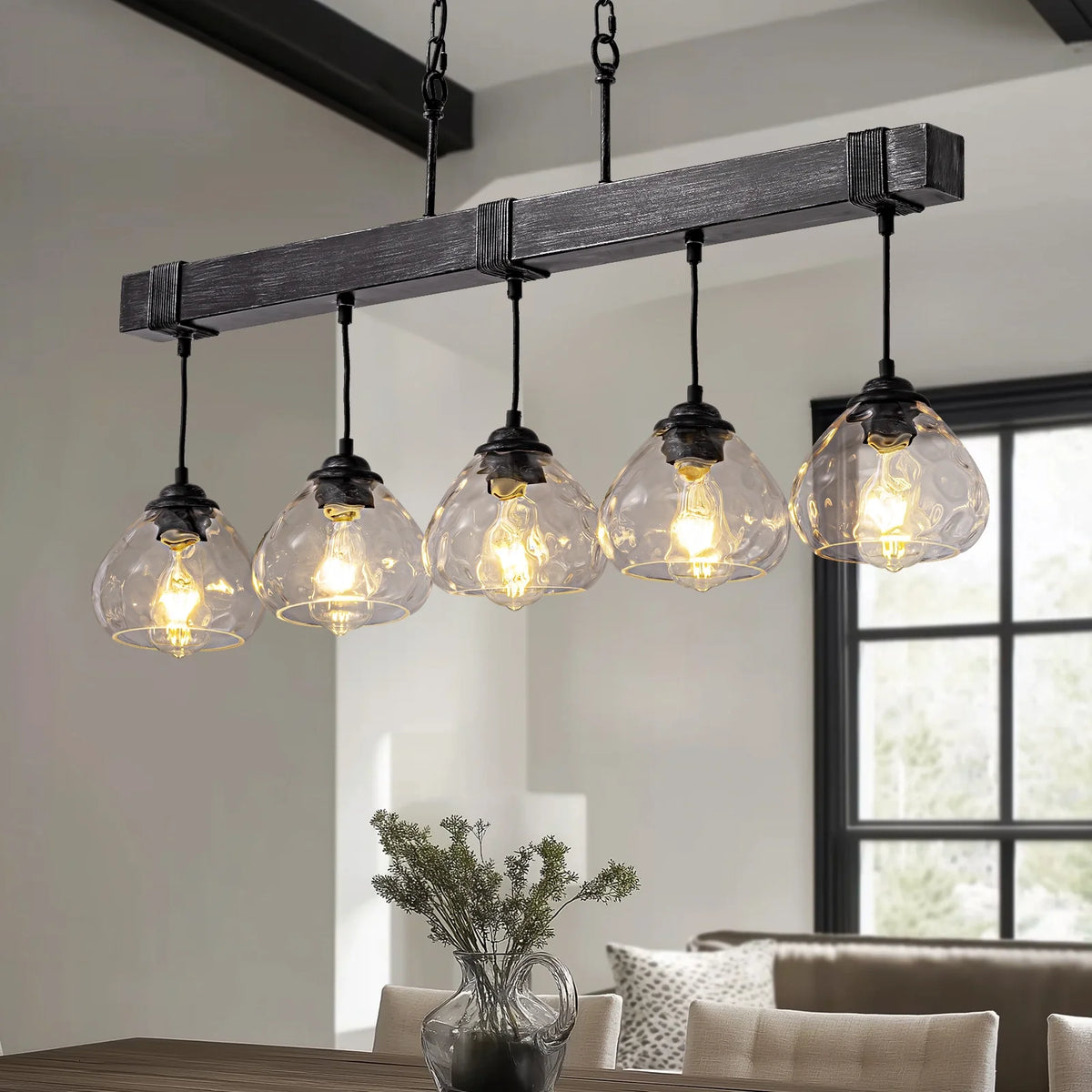 Lustre Cristal Style Farmhouse Chic pour Salle à Manger