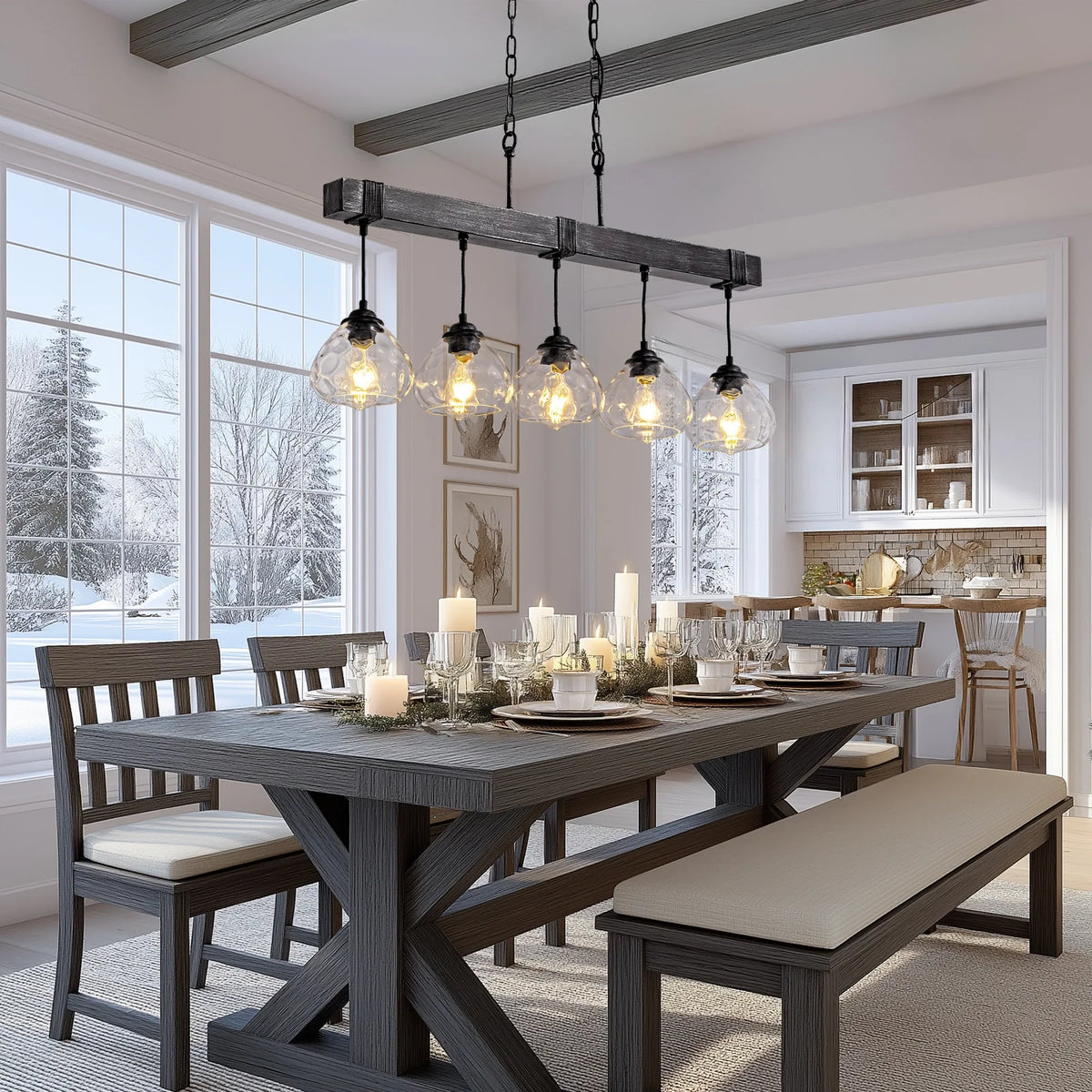 Lustre Cristal Style Farmhouse Chic pour Salle à Manger