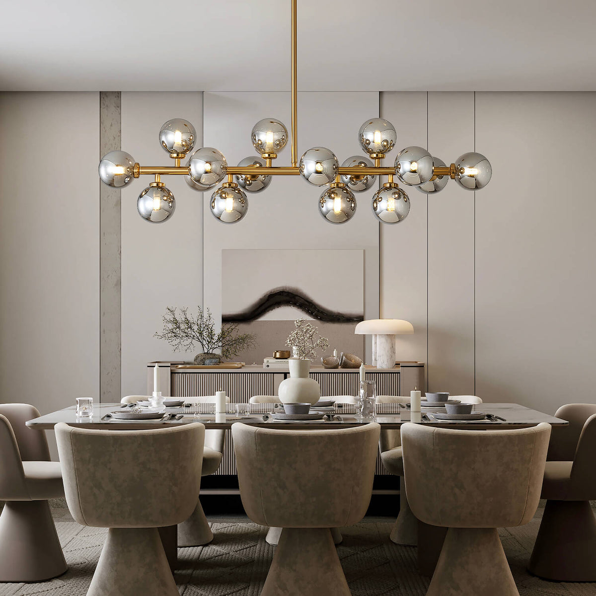 Lustre Rectangulaire Métal Salle à Manger Gris