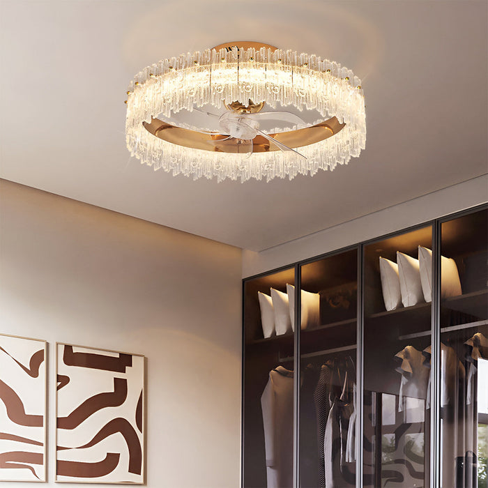 Plafonnier Ventilateur Cristal Doré Oscillant