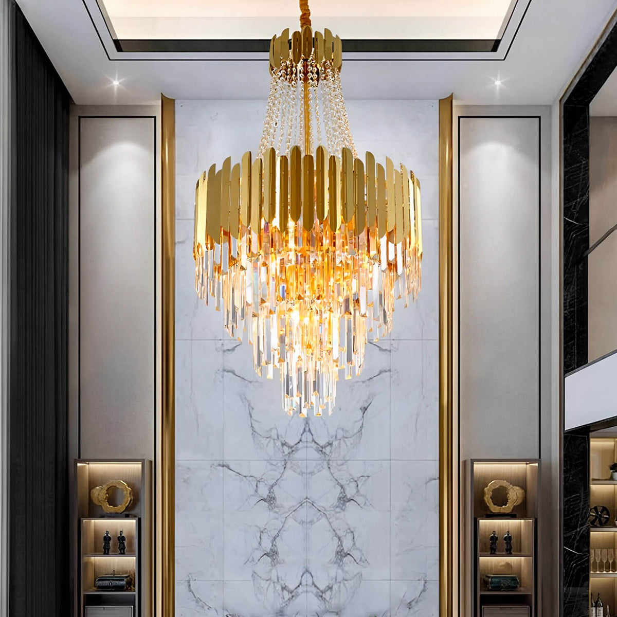 Lustre Cristal Doré Moderne pour Salon